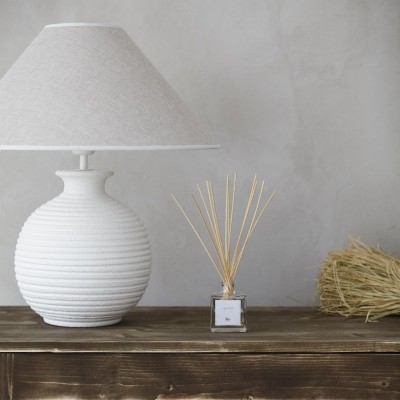 Oriental Lampshade in Rustic Linen Fabric with Porcelain-Colored Trim  - 12