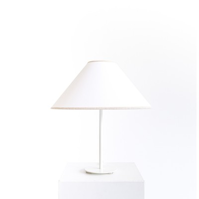 Oriental Lampshade in White Fabric with Linen-Colored Trim  - 10