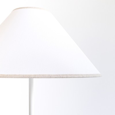 Oriental Lampshade in White Fabric with Linen-Colored Trim  - 12