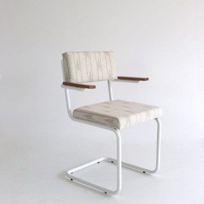 Silla Teolo brazos con tela Arriluce y estructura de metal blanca  - 17
