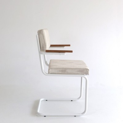 Silla Teolo brazos con tela Arriluce y estructura de metal blanca  - 18