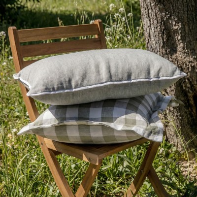 Provence green cushion cover with white piping  - 2